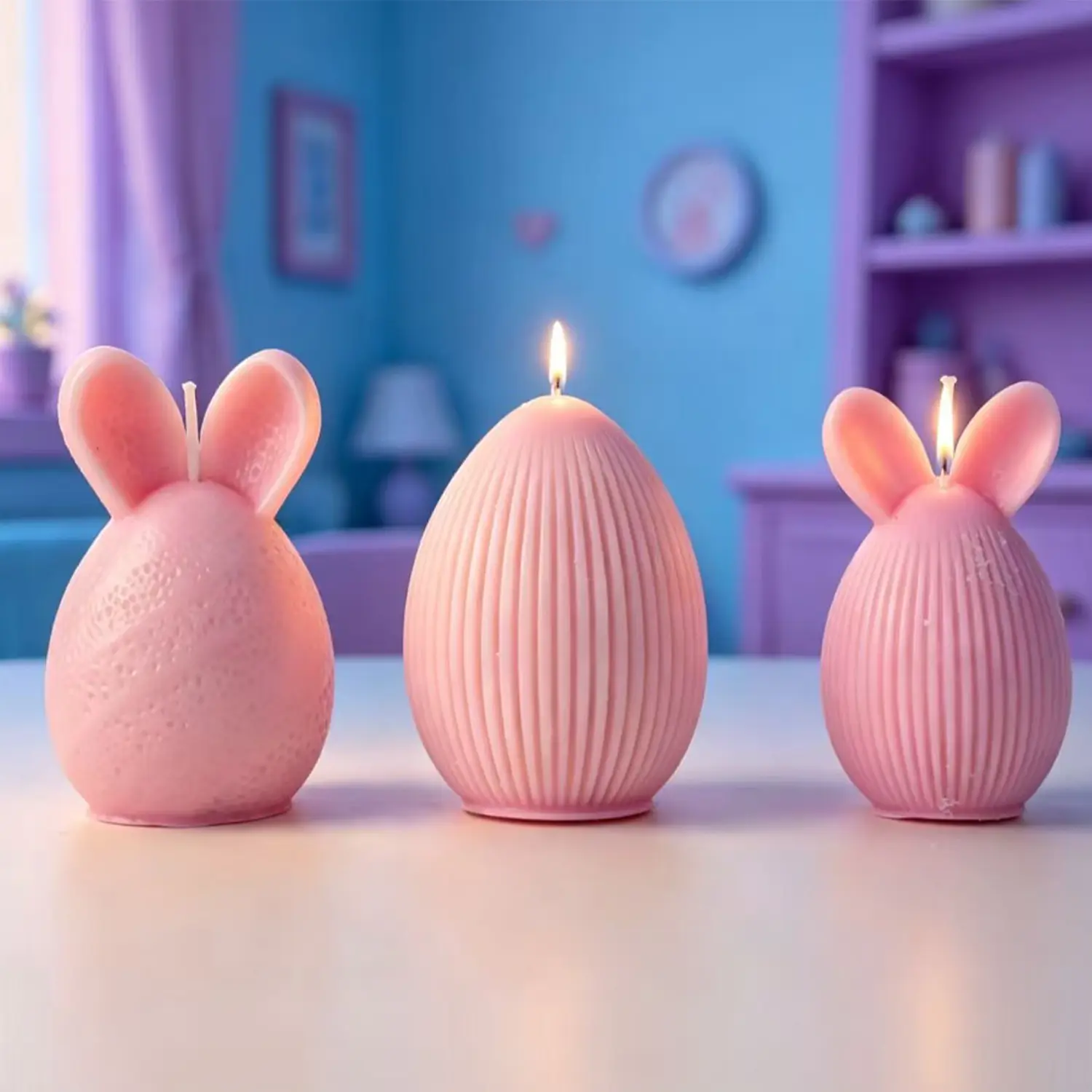 Easter Decor Scented Soy Candles, Ribbed Egg & Bunny Gourd Shaped Aroma Gypsum Candles, Cute Fragrance Wax Candle for Home Decor & Easter Gift