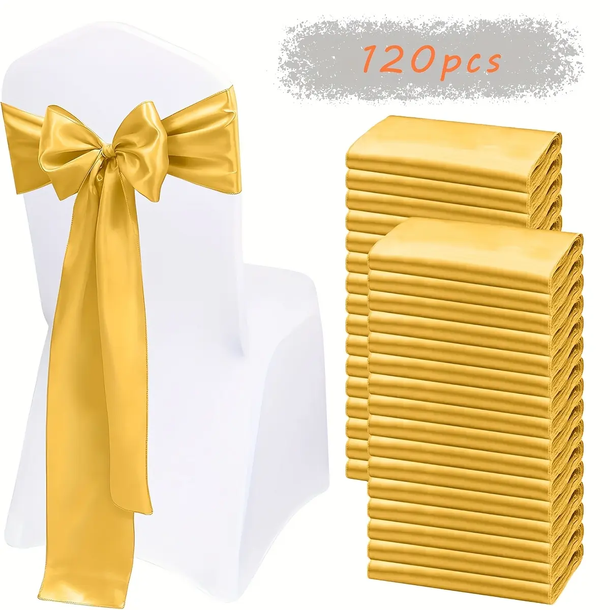 TINGYUMIAN 120pcs Satin Chair Belt Bow Universal Chair Streamer Ribbon For Wedding Reception Restaurant Banquet, Party, Hotel Event Decoration (7 X 108 Inches)