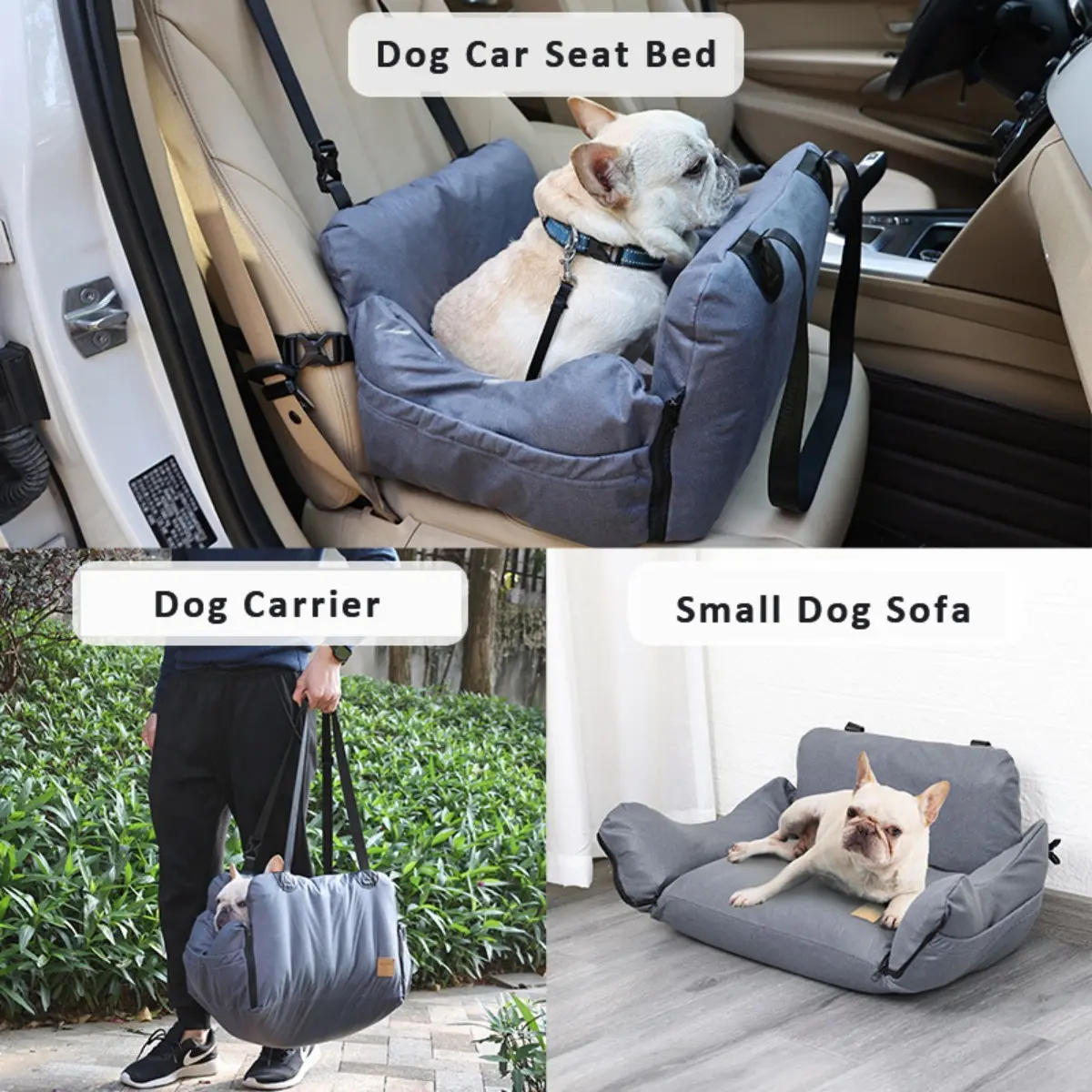 3 in 1 Inflatable Ultra-Soft Dog Carrier, Detachable & Washable, Small Medium Dog Pet Safety Booster Seat, Pet Sofa for Car Travel