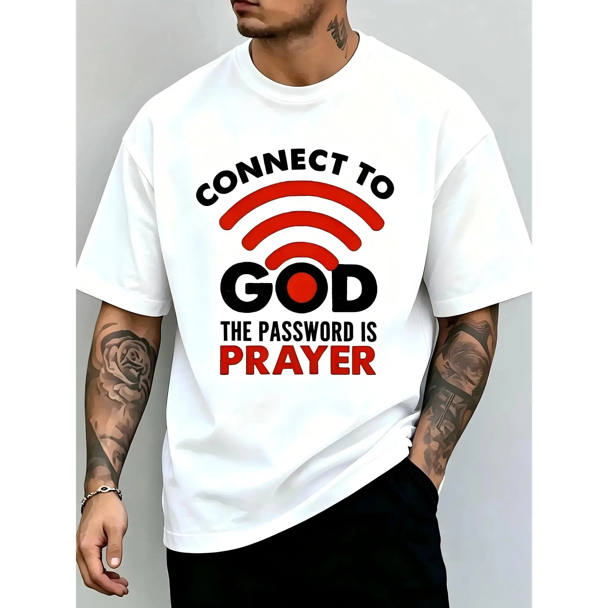 Connect To God The Password Is Prayer Funny WiFi Christian Graphic Unisex T-Shirt, Soft Crew Neck All Season Casual Top, Spring Summer Everyday Wear, Machine Washable Ideal Prayer Gift For Men & Women