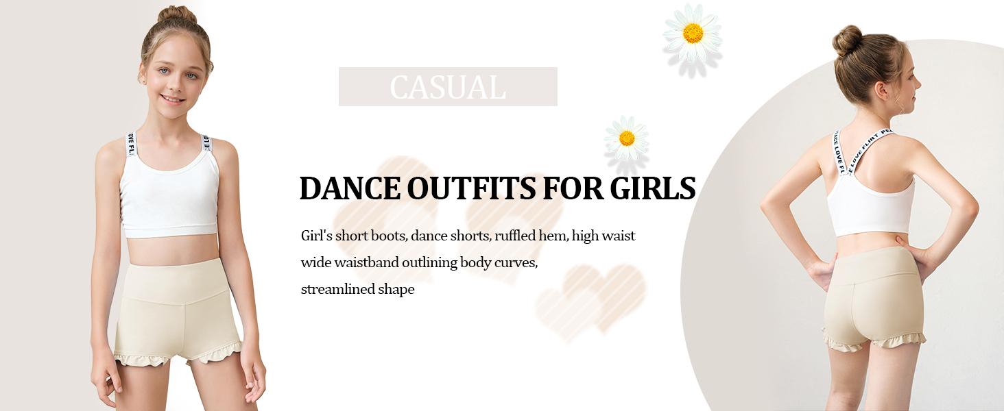 Girls Athletic High Waisted Ruffle Shorts - Comfy Yoga Dance Workout Gymnastics