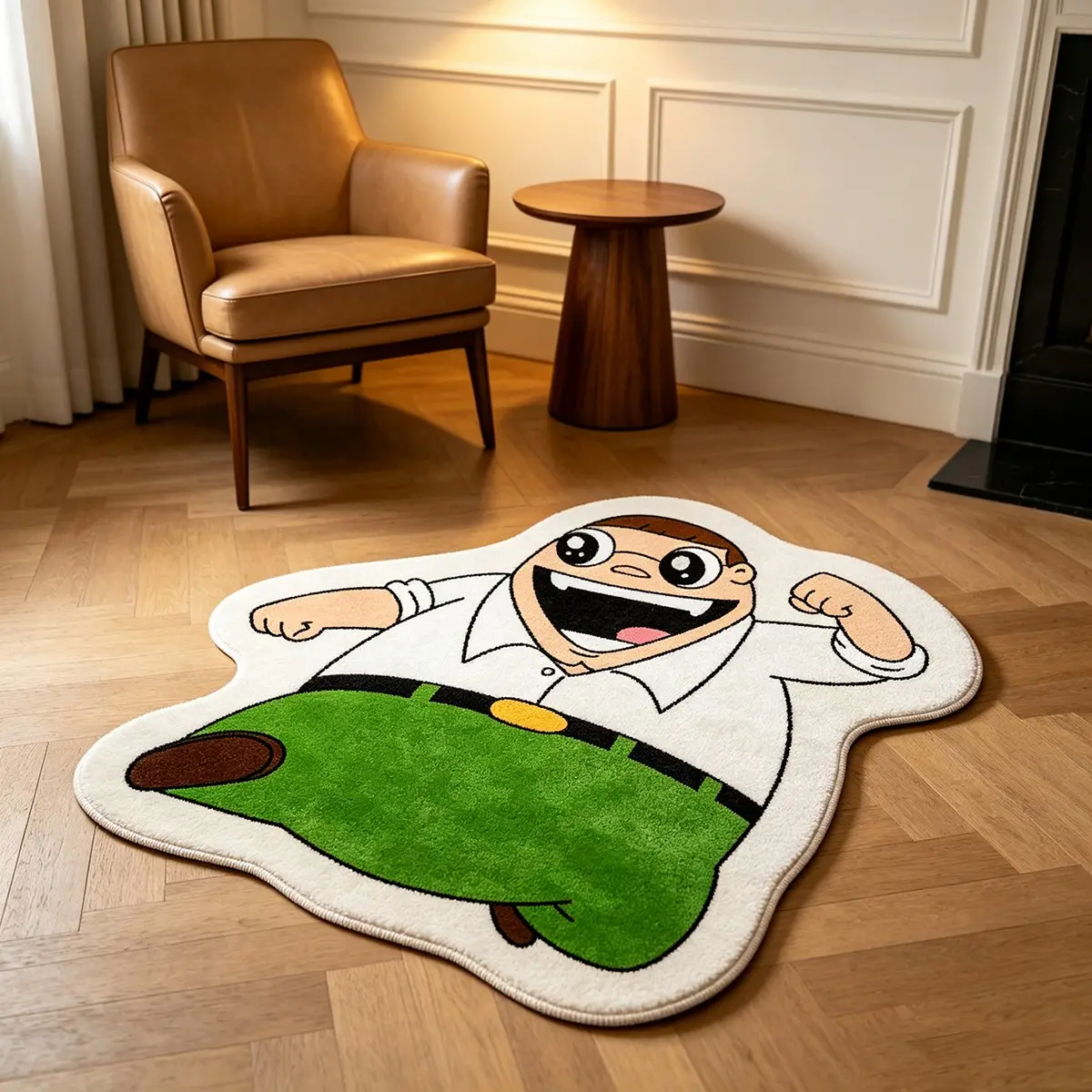 Cartoon Fat Man Shape Rug, Thin Velvet Carpet, Anti-Slip Durable Living Room Window Mat, American Anime Trend Decor Rug
