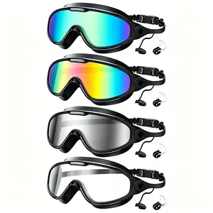 4 Pairs Adult & Youth Swim Goggles Set, Silicone Pool Goggles, Wide Angle Comfortable Vision, Silicone Seal Anti-Fog Waterproof UV Protection, Includes Ear Plugs & Nose Clip, Swimming Goggles