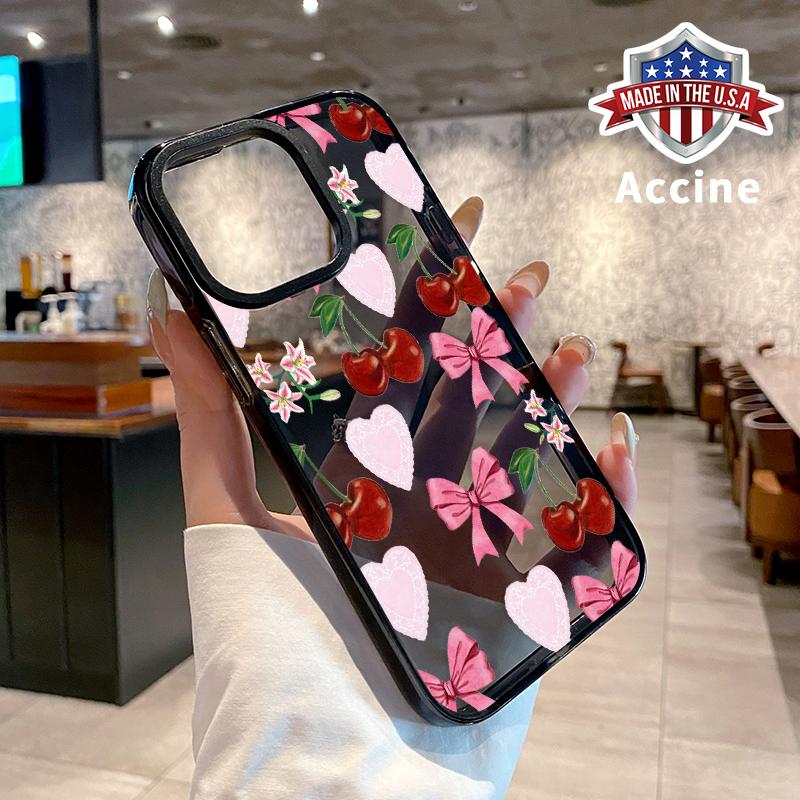 Phone case for iPhone 16 Pro Max 15 Plus 14 13 12 11 Gentle Cherry Bow Non-Yellowing Silicone Transparent Drop Protective Cover