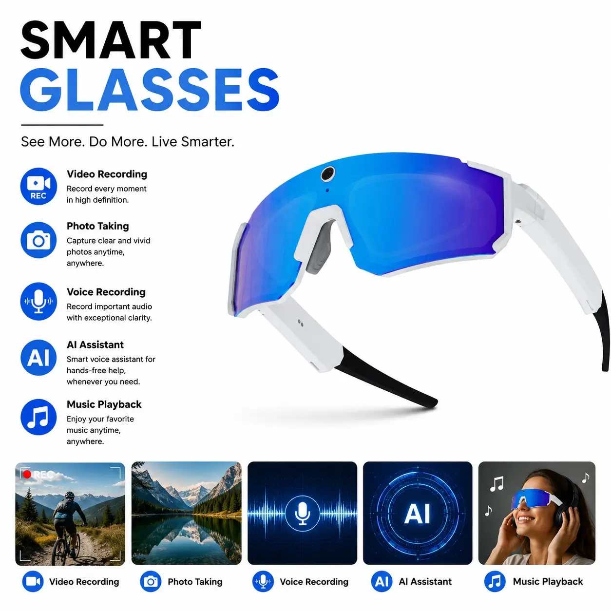 2026 Smart Glasses, 800w HD Stabilized Camera, Sports Capture Goggles, Men's Exclusive, Ai Chat Call, Sport Sunglasses