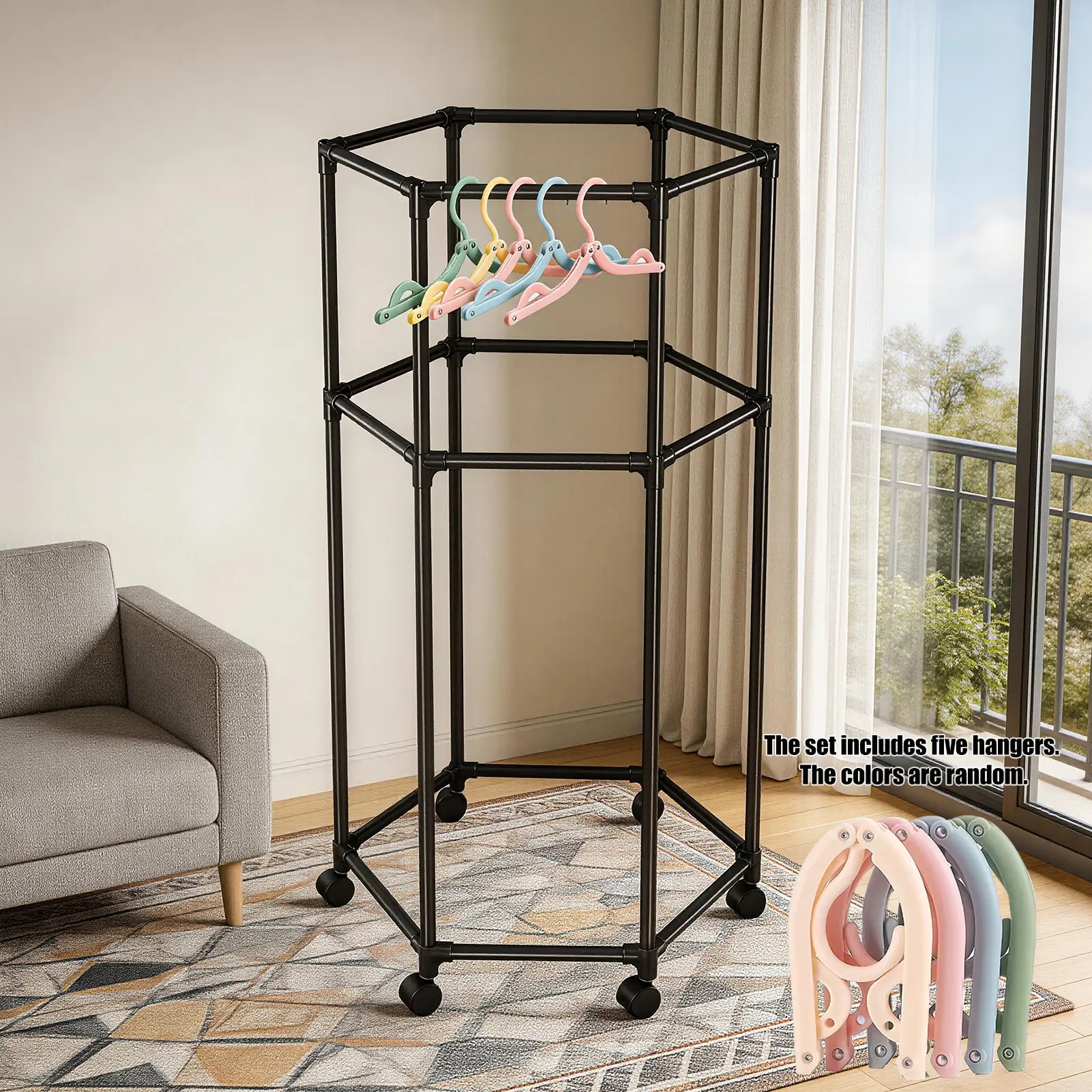 Black double-layer [with five folding hangers]