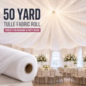 Sheer Fabric Roll 19.6 Inches X 50 Yards, Breathable Polyester Fabric, Semi Sheer Tulle, Perfect for Wedding Arch, Party Ceiling, Engagement Backdrop, Stage Decor, DIY Weddings
