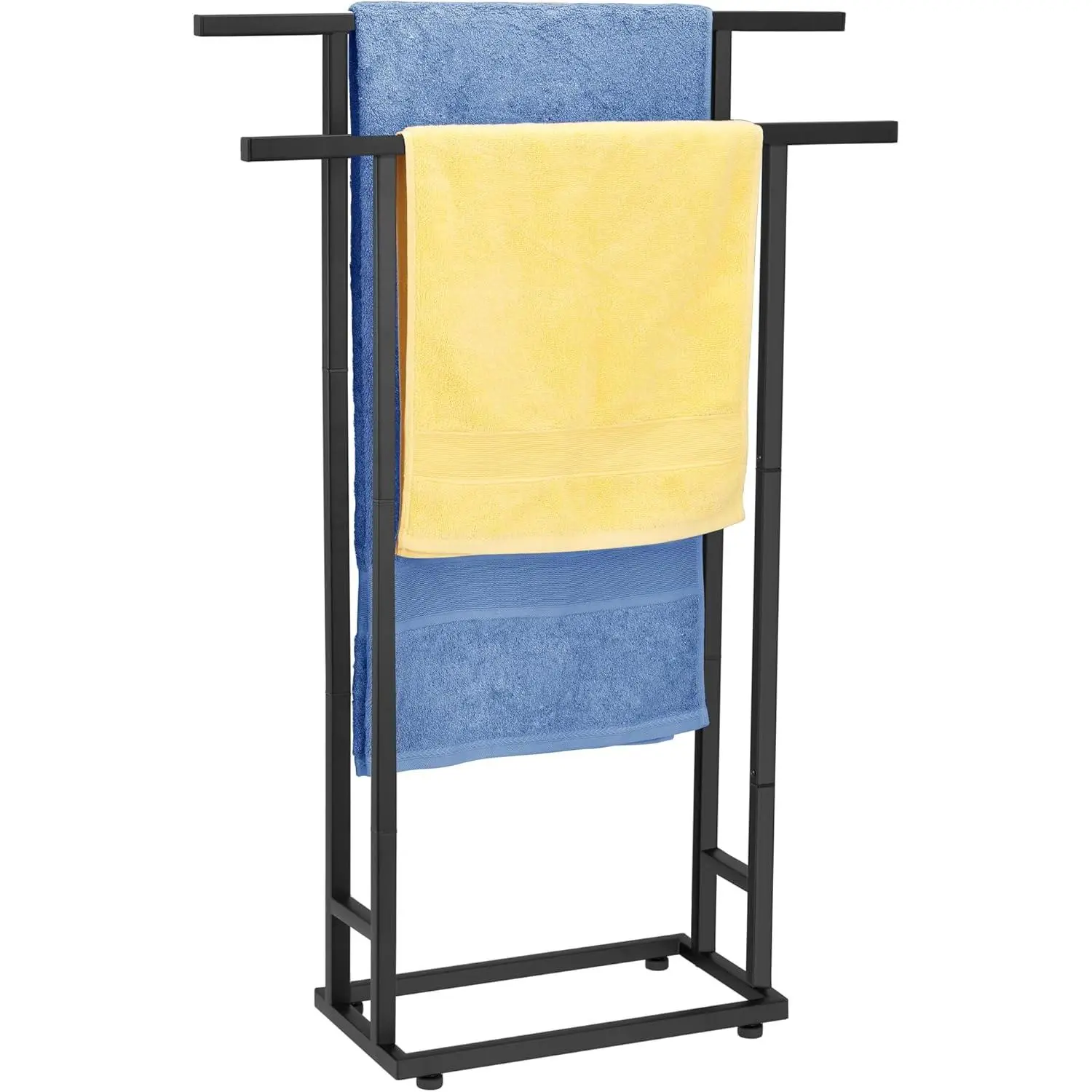Freestanding 2-Tier Towel Rack for Bathroom, Tall Floor Standing Storage for Towels, Blankets, Poolside Drying & Display - Black