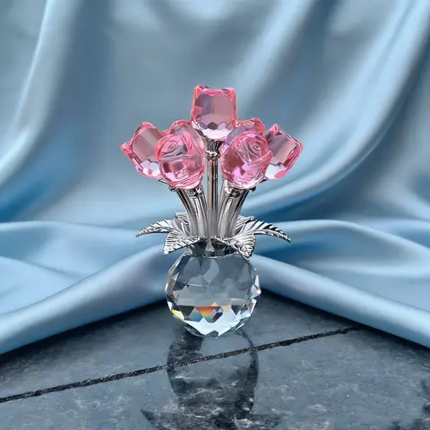 Artificial Crystal Rose Flower Design Ornament, Artificial Flower Decorations, Floral Decoration, Eternal Roses, 1 Count Rose Statue, Decorative Artificial Roses Bouquet for Home Living Room, Bedroom or Office