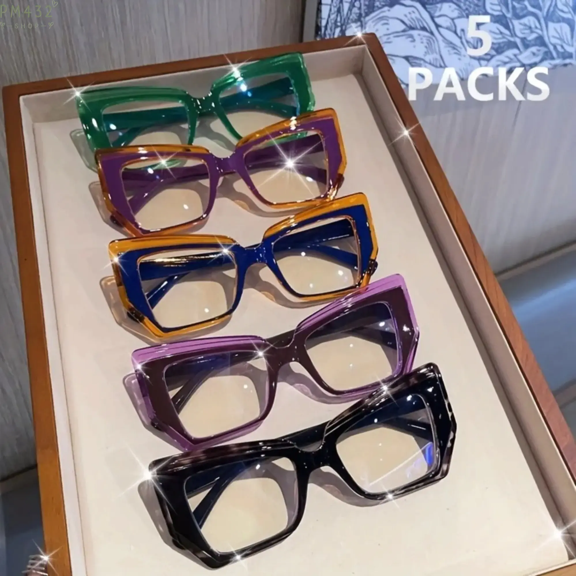 Women’s 5-Pack Vintage Sunglasses Set - Retro Cat Eye Polygon Frames, Color Block Design, UV Protection Eyewear for Casual Wear & Outdoor Activities