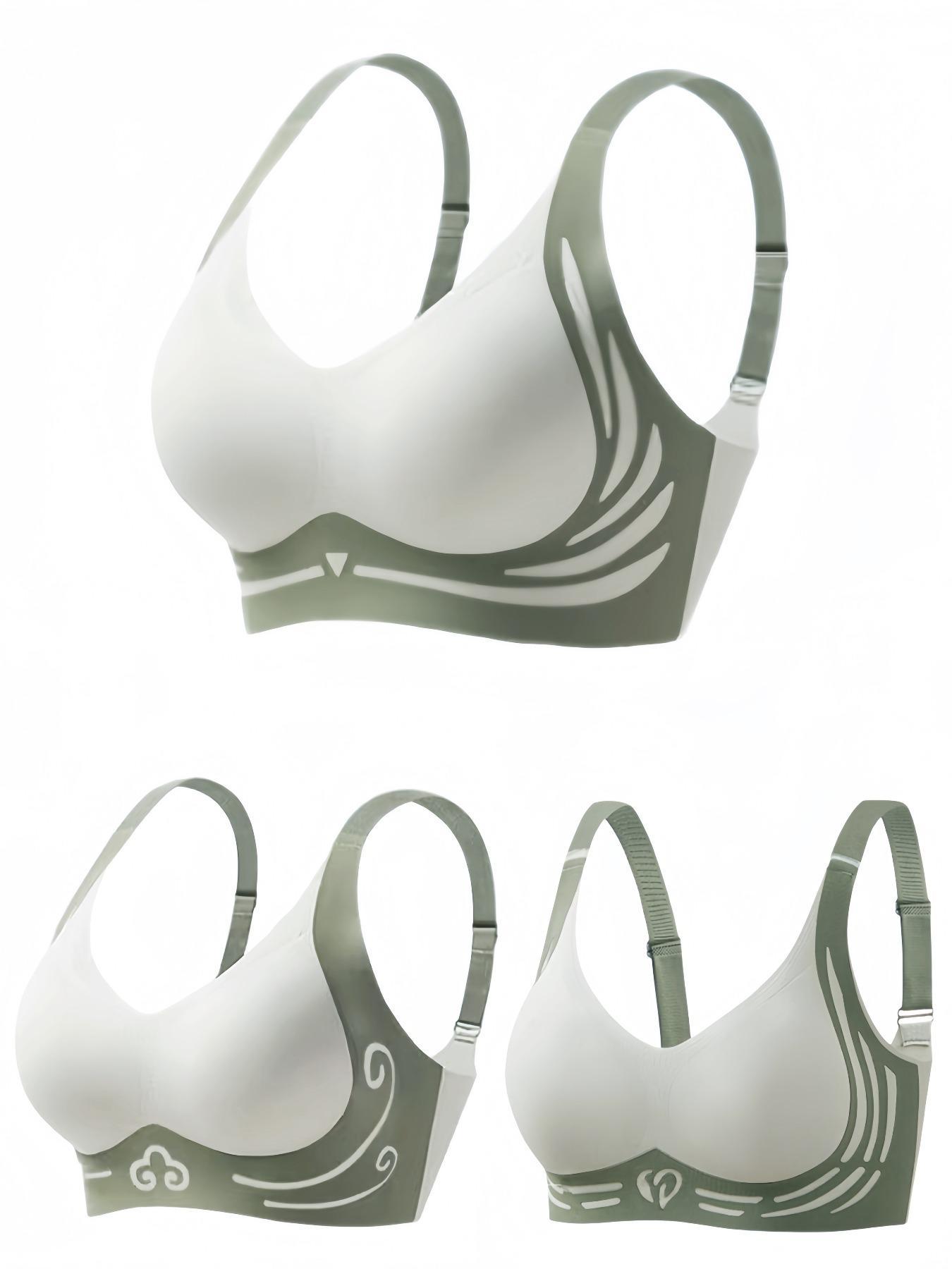 Women's Colorblock Print Wireless Bra, Adjustable Strap Push Up Bra, Soft Comfortable Breathable Lingerie for All Seasons