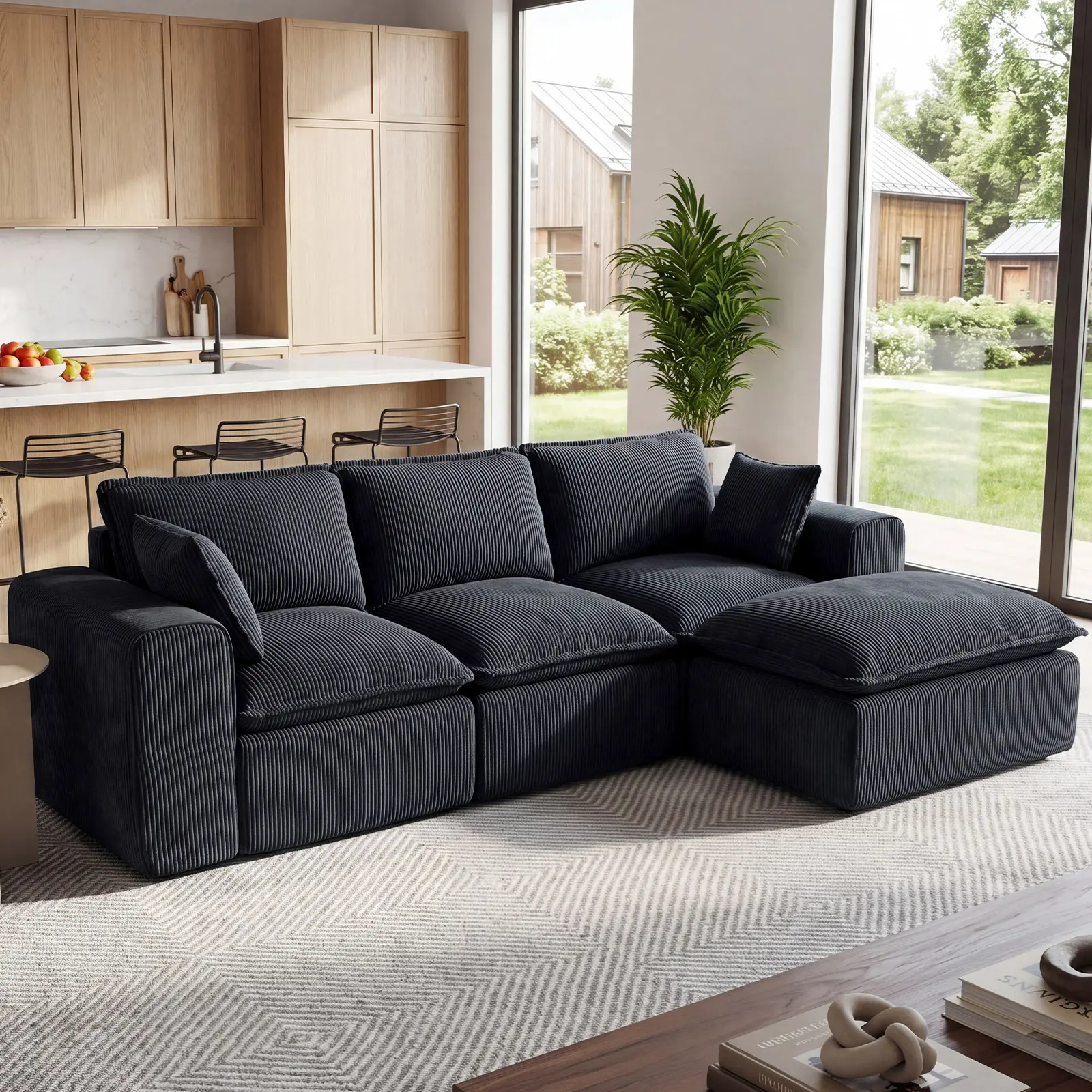 Pet-Friendly L-Shaped Cloud Couch – 108" Modular Sofa with Ottoman – Scratch-Resistant Chenille – 4-Seater Sectional Perfect for Living Rooms with Cats & Dogs – Easy Clean