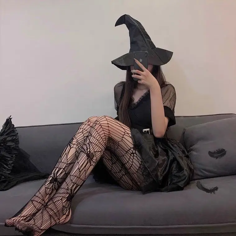 Women's Halloween Gothic Skull Mesh Stockings - Full Length Lady's Statement Pantyhose, Breathable Fabric, Stretchy Sheer Fishnet, Spooky Lace Pattern, Lightweight Comfortable One Size Tights for Costume Party