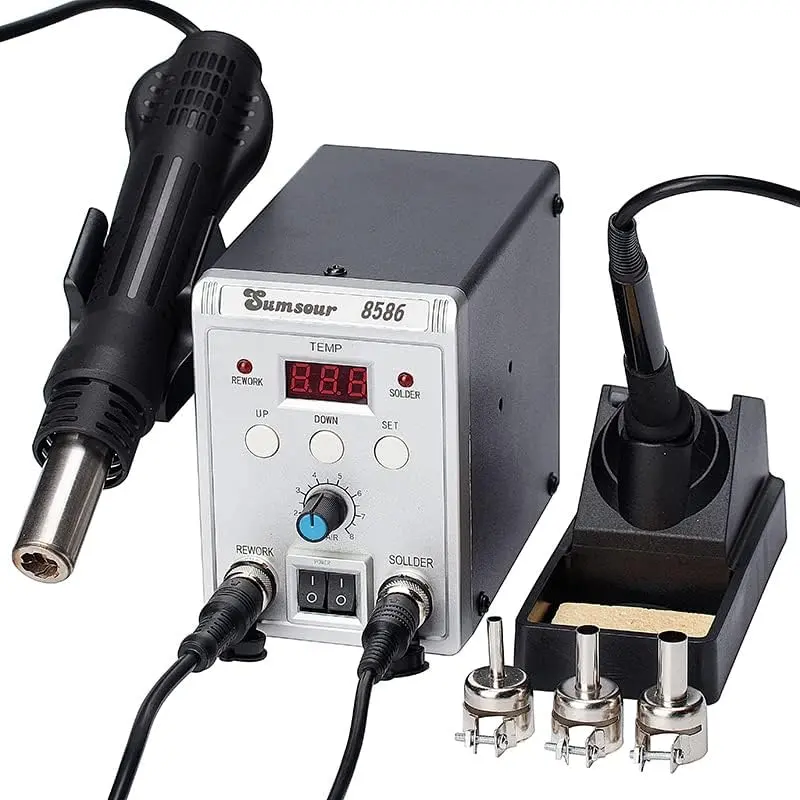 8586 700W 2 in 1 SMD Rework Soldering Station LED Display Hot Air Gun Solder Iron 110V US Plug ESD Repair