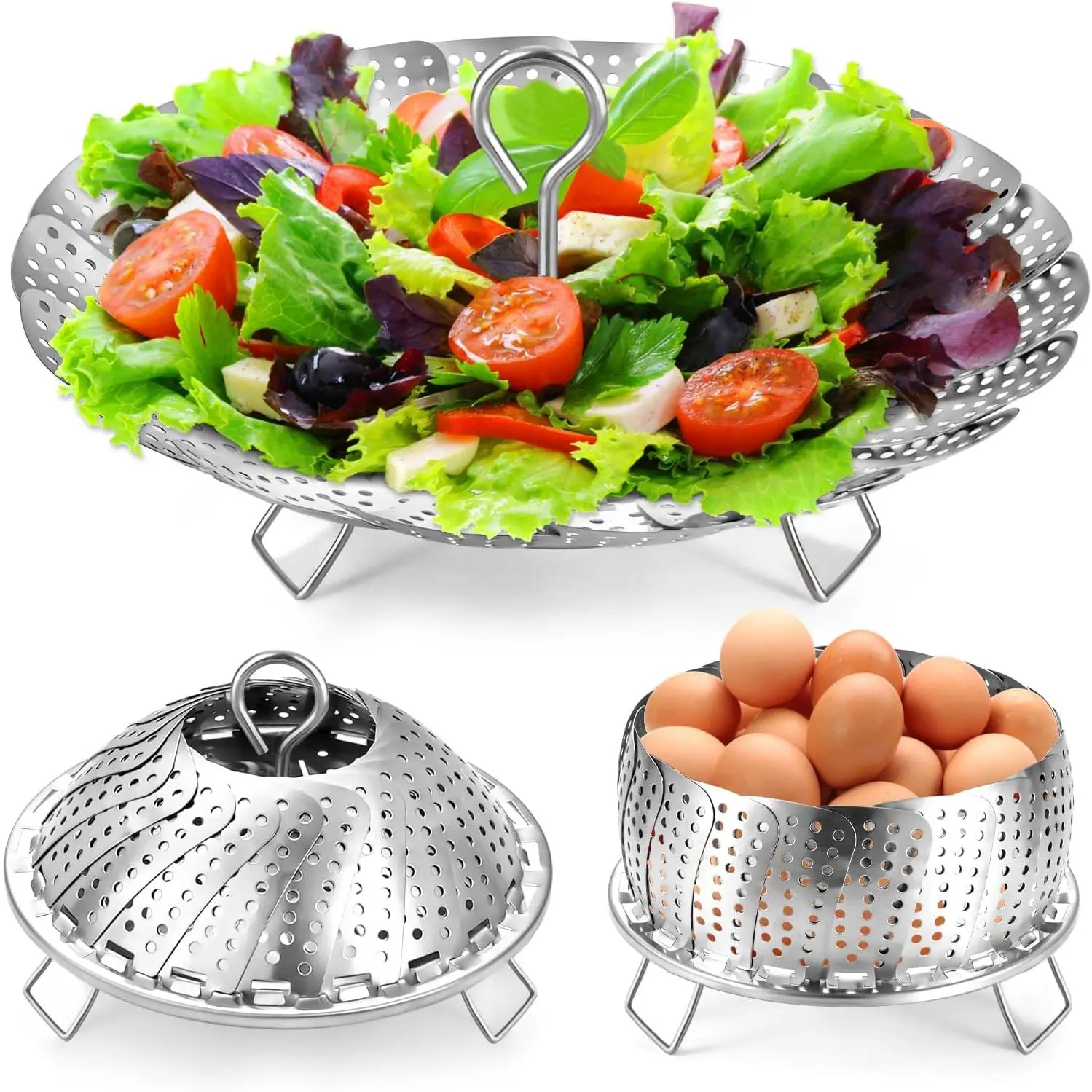 Steamer Basket, Premium Stainless Steel Vegetable Steamer Basket for Veggies & Seafood Cooking, Expandable Food Steaming Basket Fits for Various Size Pots & Pans (6.4" to 10")