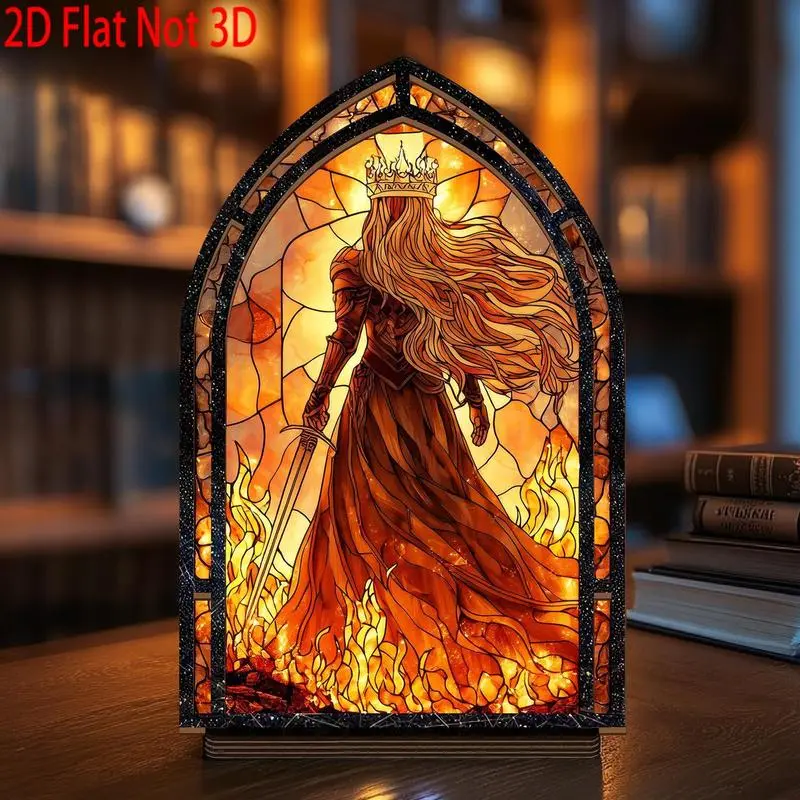 2D plan, Aelin Study, Study Throne | Flame and Sword Fantasy Bookshelf Plugin Decoration Gift, Book Candlestick, Farmhouse Style Wooden Round Desktop Study Decoration Gift (excluding candles)