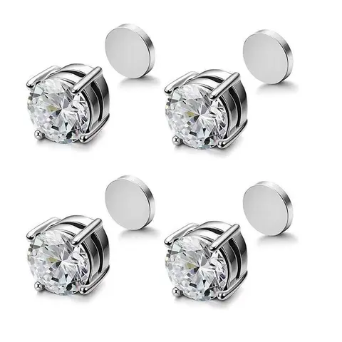 Round Magnetic Earrings - 1 or 2 Pairs, Nickel-Free Stainless Steel, Anti-Allergic Fake Piercings, 6-8mm CZ Crystals, 6g Minimalist Indoor Recreation Jewelry, Graduation Gifts for Him/Women’s Accessories
