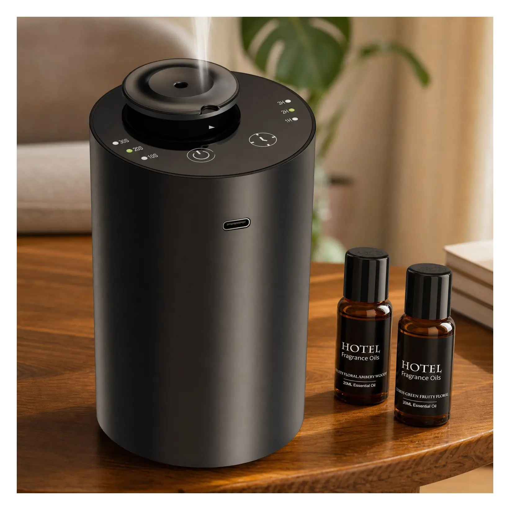 Cordless Waterless Essential Oil Diffuser, Mini Scent Diffuser 20mL with 2 x 20mL Hotel-Inspired Essential Oils, Rechargeable Aluminum Aromatherapy Diffuser for Car, Home & Office, BlackGift