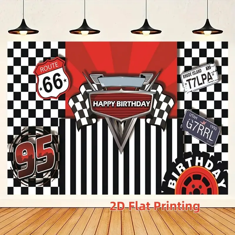 2D Flat Banner 1pc, Backdrop, American Racing Theme Birthday Party, Birthday Party Decoration, Racing Theme Park Selfie Wall, Cool Boy Outdoor Garden Party, Car Model Brand Event Scene, Polyester, Indoor/Outdoor
