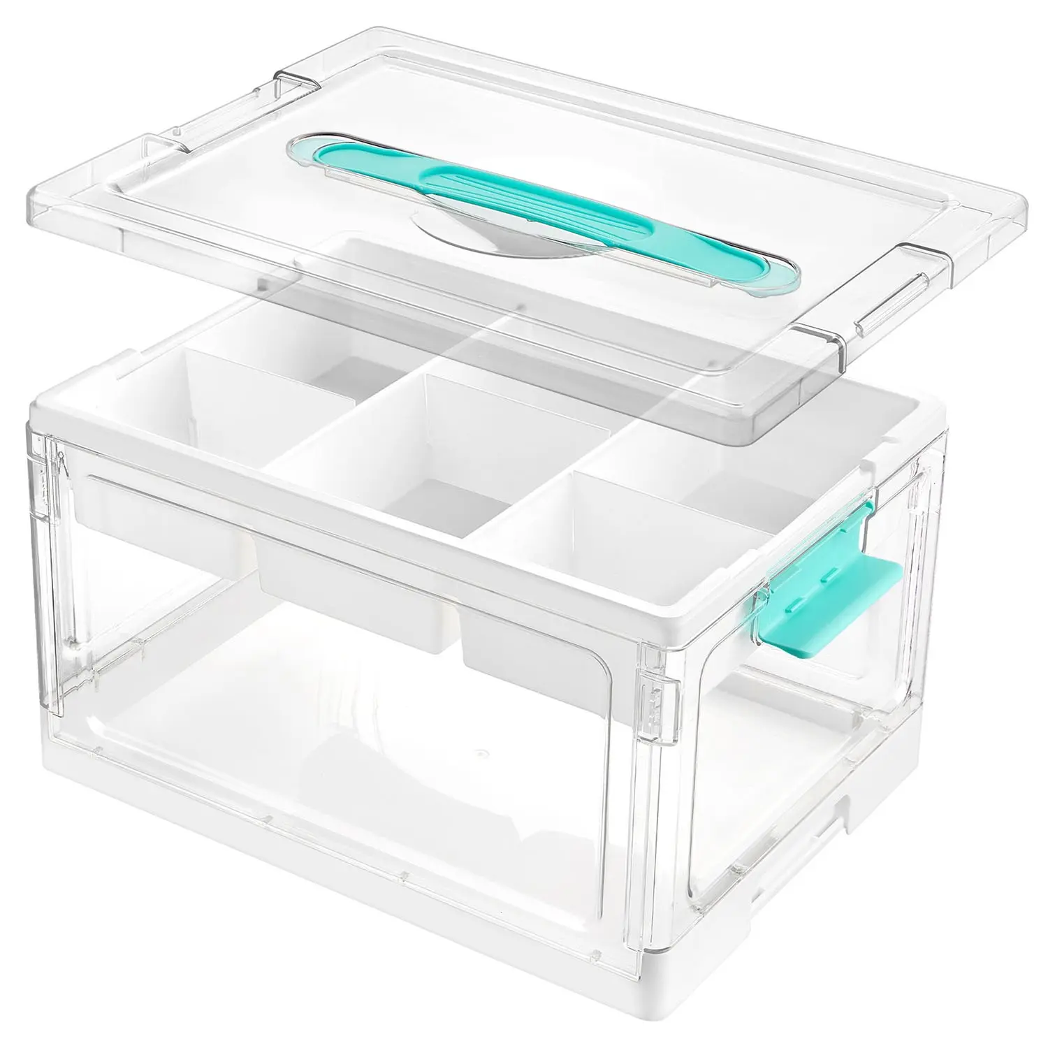 Double Layer Transparent Storage Box, Large Capacity Organizer with Lid, Dust-Proof Craft Supplies Toy Bookbox, Portable Stackable