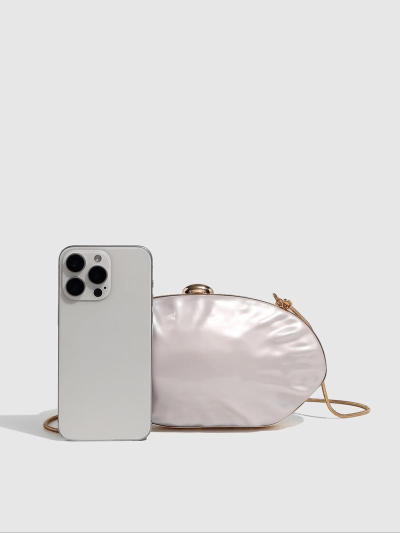 Women's Elegant Pearl Finish Long Hard Box Handheld Purse, Casual Shoulder Crossbody Bag, Trendy Exquisite Evening Bag, Crossbody Clutch