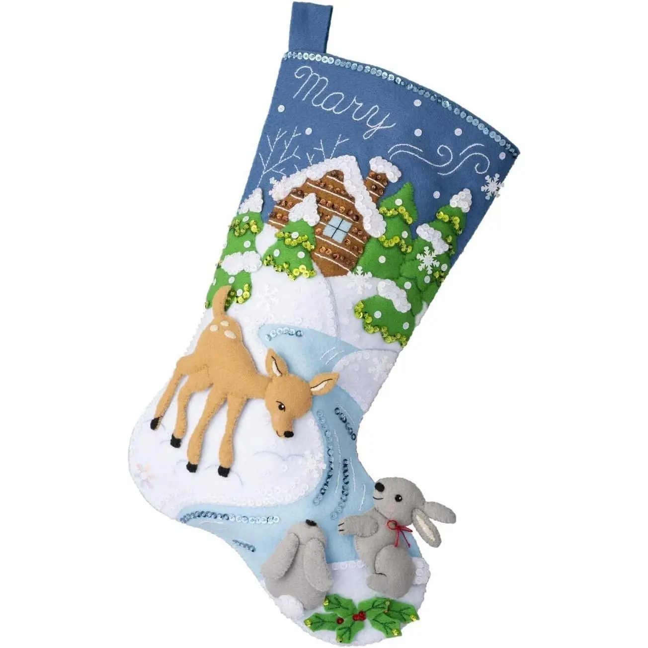18" Felt Applique Stocking Making Kit, Snowy Retreat, DIY Arts and Crafts, 89586E