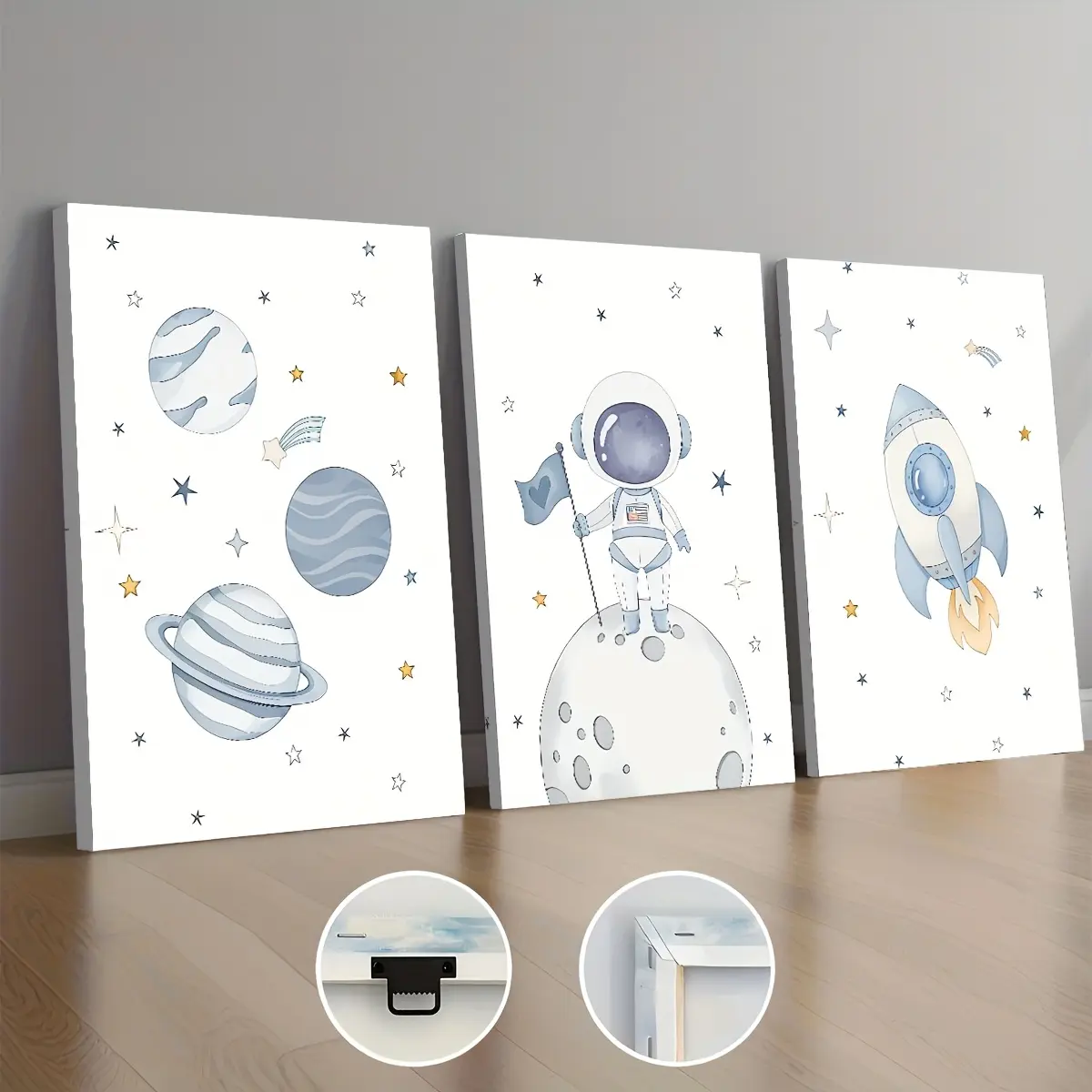 2D print, 3-panel print, space art - minimalist astronaut planet, framed canvas paintings and posters, ready to hang, home decor, wall art, room decoration, high-definition print, holiday gift, living room, bedroom, dining room, office decorative wall art