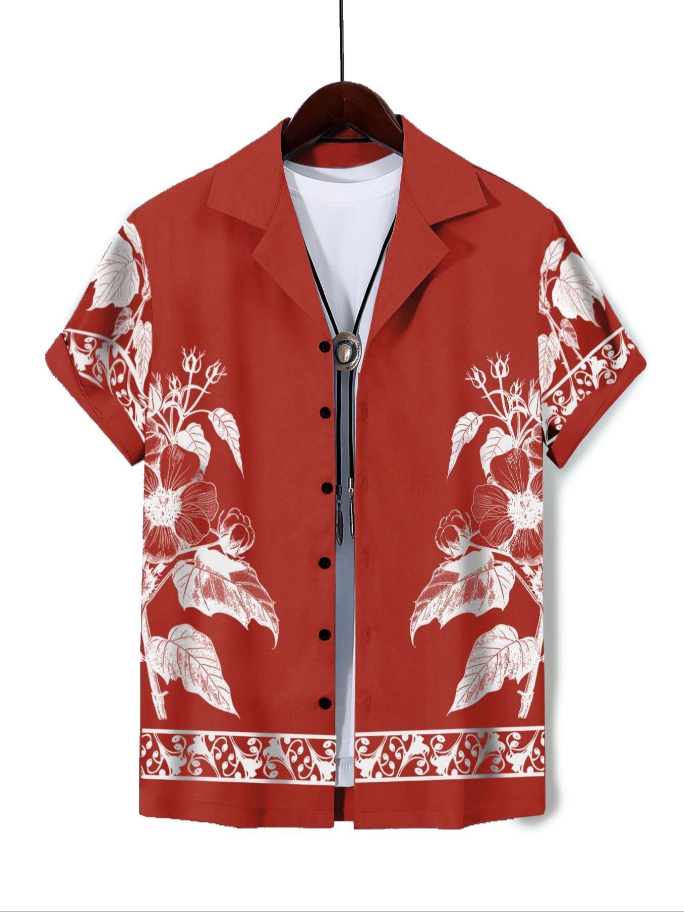 Men's Floral Print Short Sleeve Shirt, Casual Style Shirt, Regular Fit Casual Button Front Collared Top for Summer, Men's Clothes for Beach Vacation, Menswear, Casual Stylish Menswear