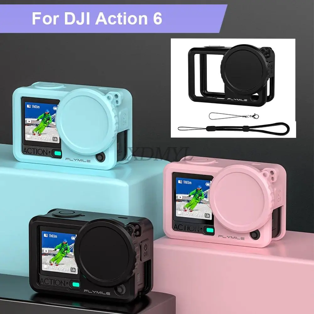 Silicone Protective Case For DJI Action 6 Full Body Cover Lens Cap Anti Loss Rope Silicone Rubber Protector Camera Accessories