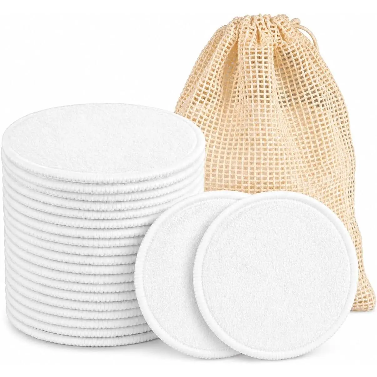 Reusable Makeup Remover Pads - 15PCS Washable Cotton Rounds with Mesh Bag, Breathable Cotton Pads High Absorbency Face Rounds, 3.15 Inch Portable Facial Cleansing Pads for Travel
