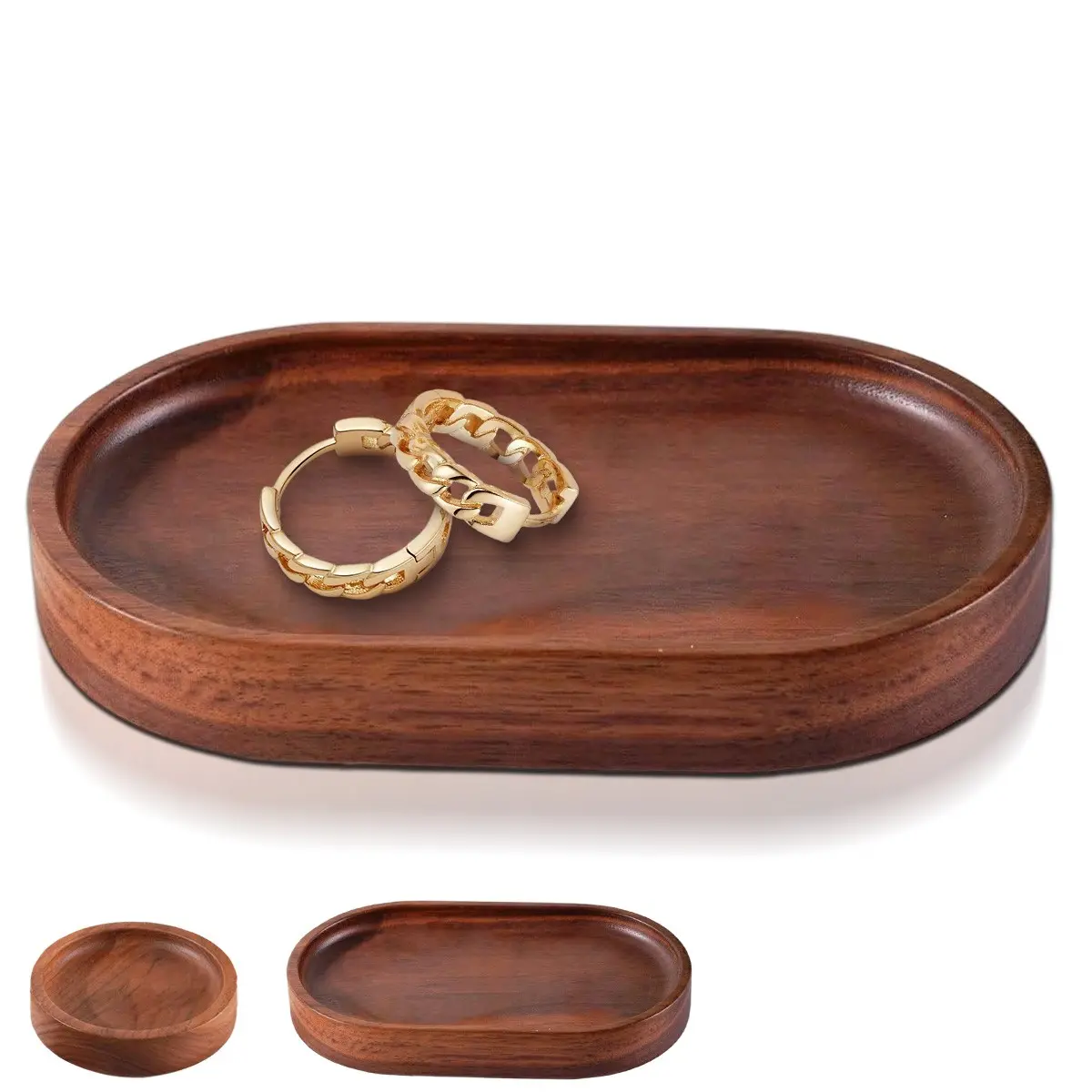 Walnut Wood Jewelry Valet Tray, Ring Watch Dish Holder, Solid Walnut Wood, Rings Watch Keys Coins Organizer, Desk Entryway Nightstand Organizer