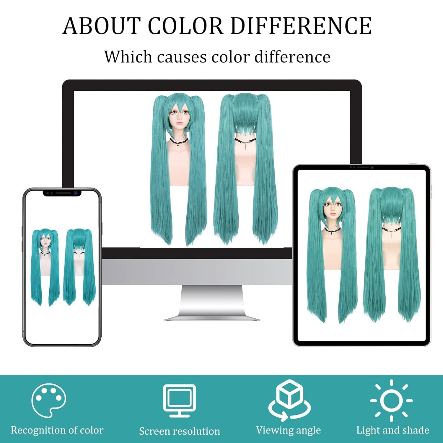 Synthetic Green Wig Cosplay Green Teal wig Double Ponytail Wig Long Green Wig With Bangs Straight wig Kawaii Wig Miku Wig