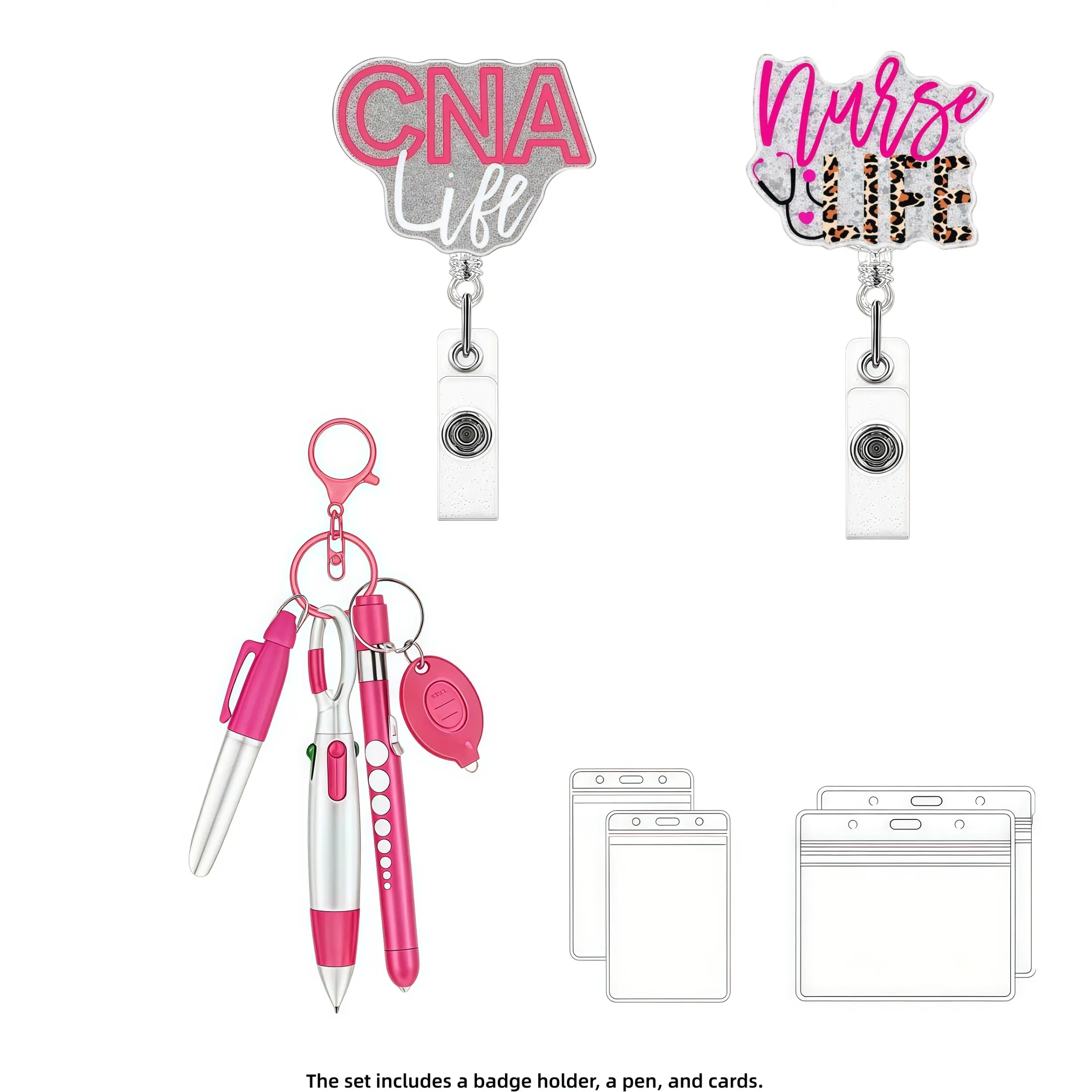 Shiny Cna Life Nurse Badge Scroll Gift Set, Includes Pen Set and ID Card Holder, Perfect for Office, Medical Students, Nursing Students, Lab Staff Gifts