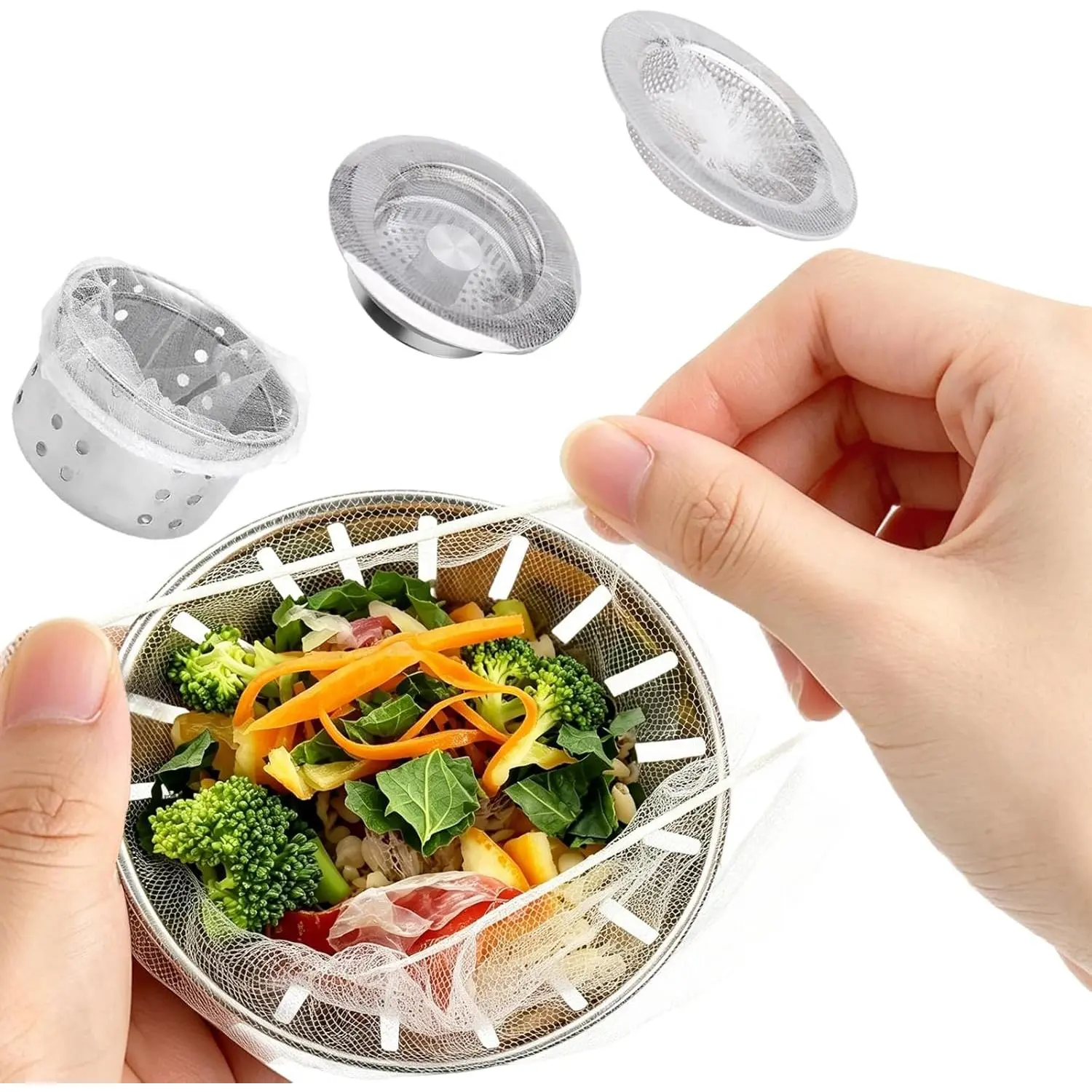 300 count Disposable Drain Covers, Fine Mesh Sourdough Drain Catcher, Mesh Sink Strainer Bags with Stretchable Elastic Opening, Ideal for Kitchen, Bathroom Sinks & Shower Drains