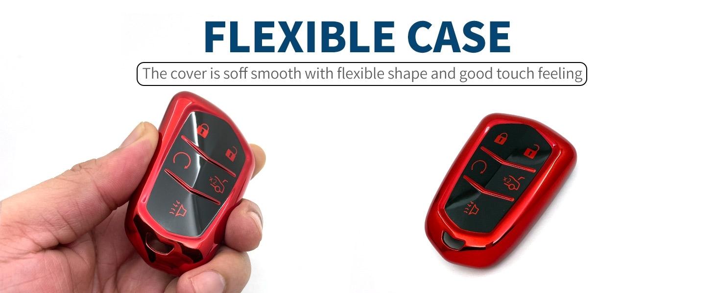 soft TPU Key Case Suitable for Cadillac STS CTS XT5 Escalade CT6 ATS SRX 4/5 Buttons Key (Red Key Cover + Key Chain set), Car Key Accessory, Key Covers For Car Keys, 4/5 Button Fit