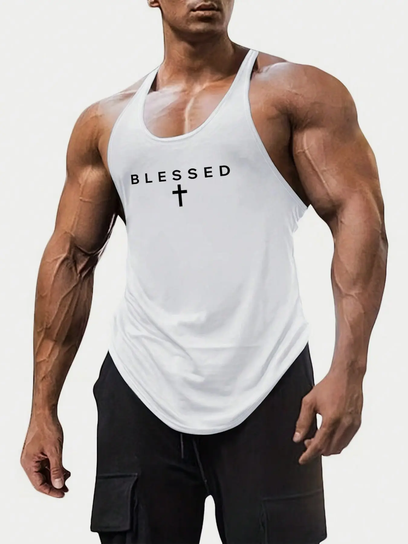 Summer Men's Sleeveless H-Type Vest, Workout Vests, Sleeveless Sports Vest, Muscle Singlet, Graphic Letter Cross Print, Casual Long Fitted Top, Ideal for Outdoor Fitness and Daily Wear