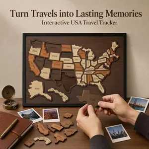 Wooden Usa Map Puzzle Wall Decor, State Map Puzzle, Wooden Puzzles, Home Decoration, Educational Toy for Kids and Adults, Travel Souvenir, Unique Gift