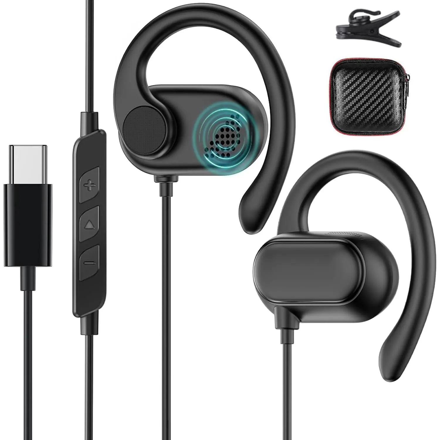 Open Ear USB C Headphones for  S26 Ultra S25 FE S23 A17 Over Earbuds | Type C Earphones Wired Ear Buds Adjustable Ear Hooks for  17 Pro Max 17e 16e 16 Plus 15,USB-C Headset for iPad A16 10
