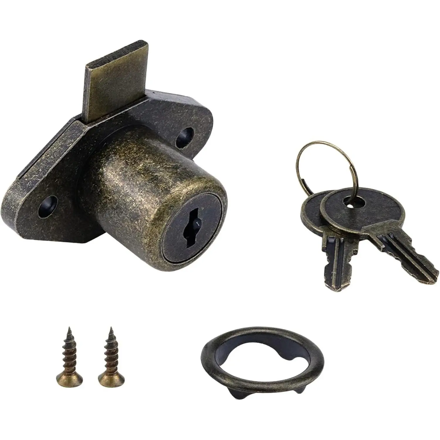 Antique Bronze Cabinet Drawer Lock with Keys, Zinc Alloy, 1 Pack – Smooth Operation, Dependable Protection, Vintage Style for Dresser, Desk, DIY Wood Box, Easy Screw InstallationGift