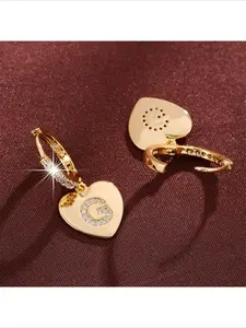 Trending Hot Sale Fashion Heart Shaped Letter Earrings Micro Paved Zircon Cute Sweet Daily Casual Stylish Jewelry for Women Girls Daily Wear Dating Party Gift