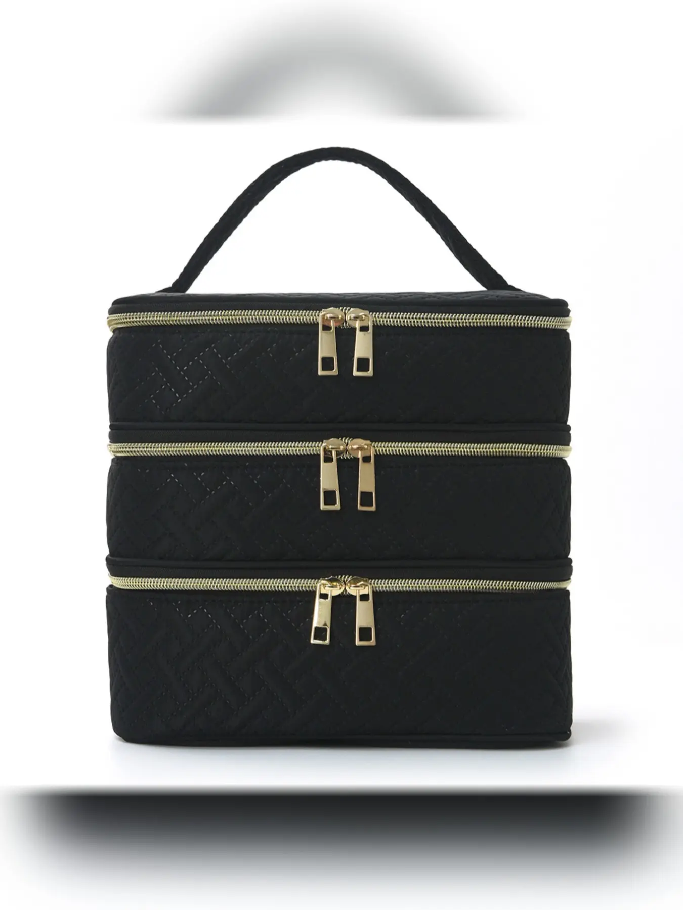 Three-Layer Makeup Bag, Large Capacity Handheld Travel Cosmetic Organizer, Casual Leather Design, All-Season Use, Plain Pattern