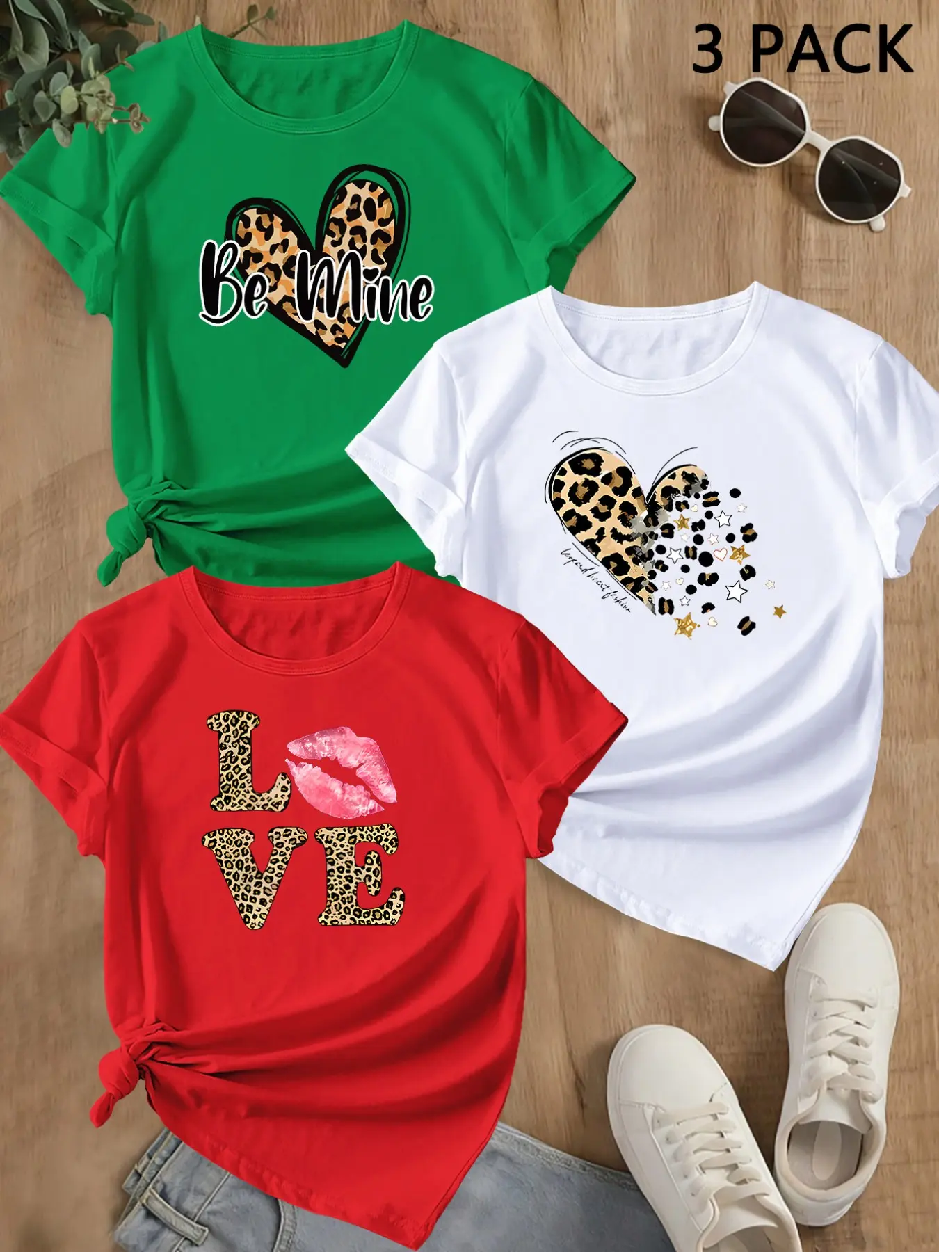 Summer Trendy Short Sleeve, Sporty Heart Print, Women's Casual Loose-Fit Round Neck T-Shirt, Comfortable Summer Top, Perfect for Outdoor Activities