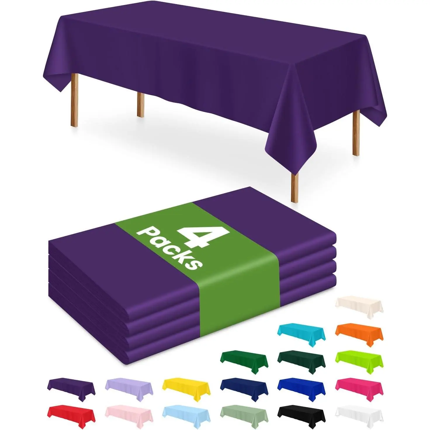 4 Pack  Plastic Tablecloth, 54 x 108 Inch Rectangle Table Cloth Disposable for Party, Graduation, Halloween