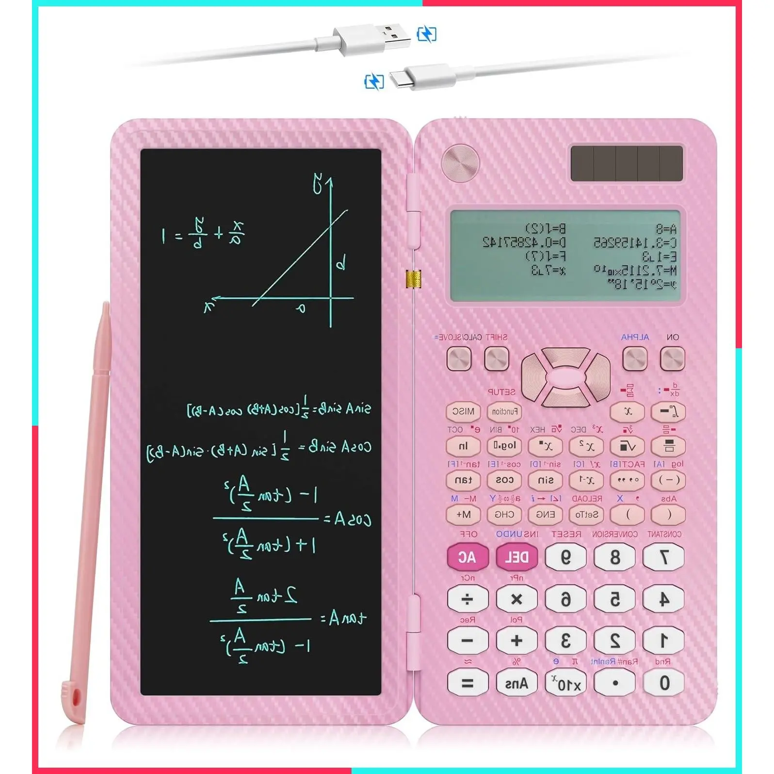 Pink Scientific Calculator with Notepad for Students, 552 Functions