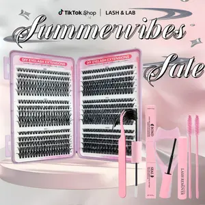 Lash&Lab Puffsilk Soft Lash Clusters Set – Ultra-Thin Band Individual Eyelash Extensions with Waterproof Bond & Seal, Remover, Tweezers, 2 Brushes & Applicator, Long-Lasting Lightweight DIY Lash Extensions for Girls & Beginners