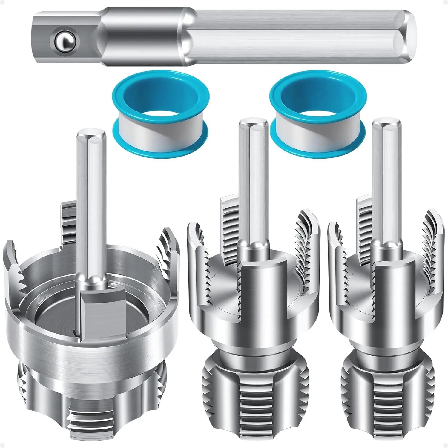3PCS Internal & External Pipe Threading Tool Set, 1/2'' 3/4'' 1'' PVC Plastic Pipe Threader Kit, Drill Compatible Threading Tool for Plumbing Projects and Home Repairs