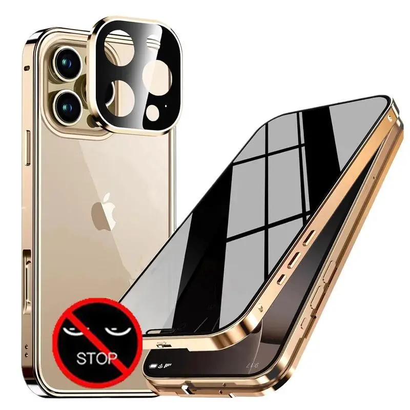 Double Glass Anti-Peep Privacy Magnetic Adsorption Case for IPhone 17 16 15 14 13 12 11 Pro Max 16Plus with Camera Lens Protection Cover