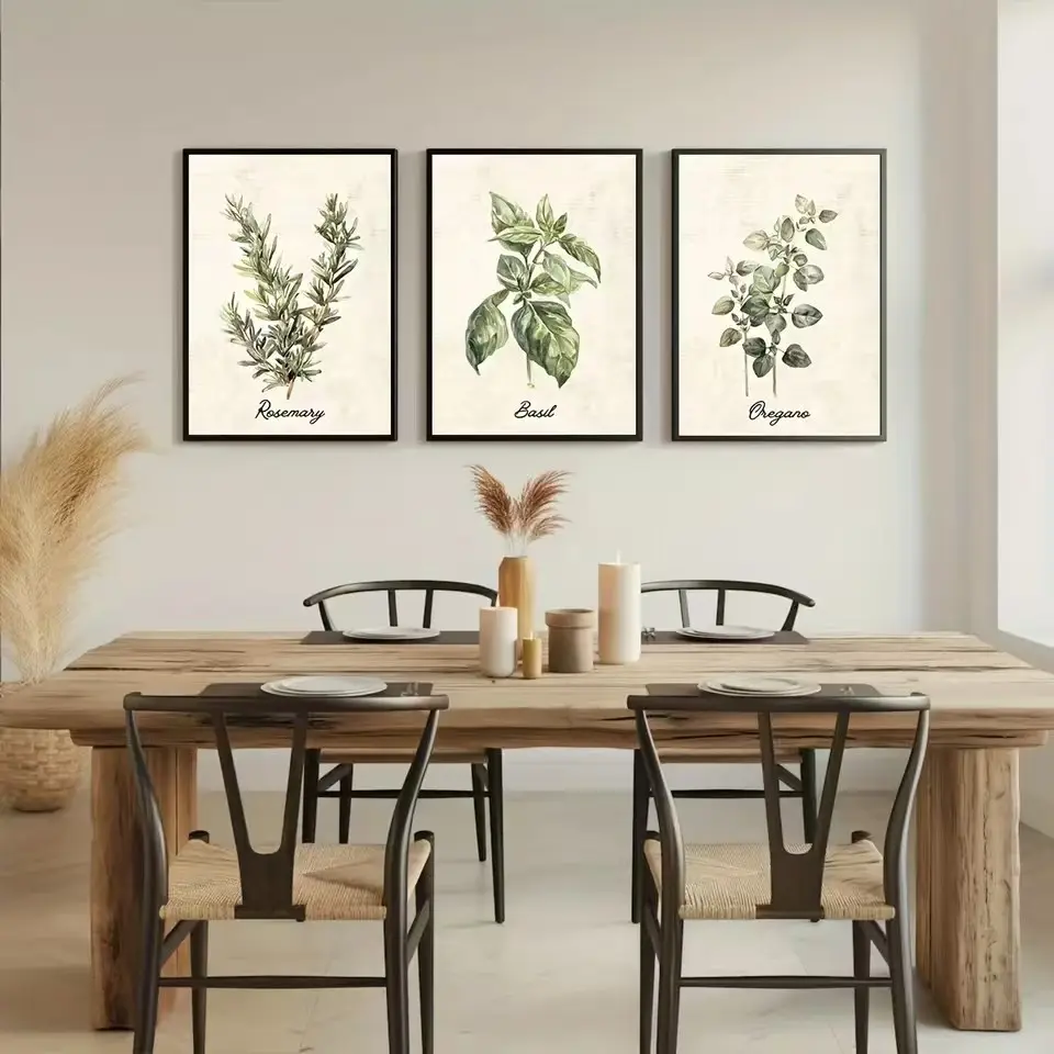 3pcs Modern Rustic Farmhouse Vintage Watercolor Plant Herb Wall Art Posters, Unframed Hanging Canvas Decor for Living Room Home Decoration