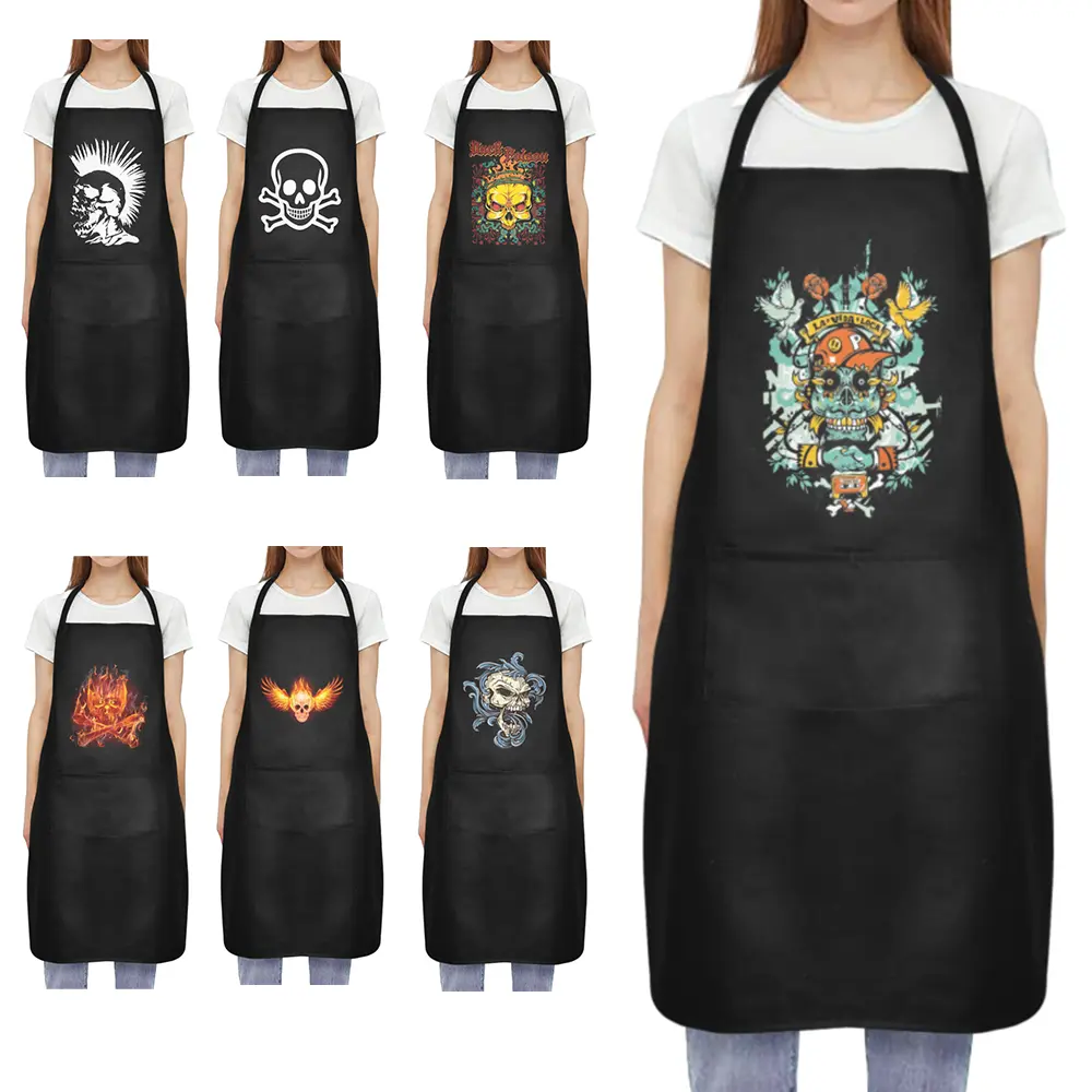 Vintage Gothic Skull Series Waterproof Apron 2-Pack, Unisex Adjustable Pocket Apron, Multiple Skull Graphics Available, Support Custom Image Printing, Work Apron for Cooking BBQ Painting Florist Housework For Men Women