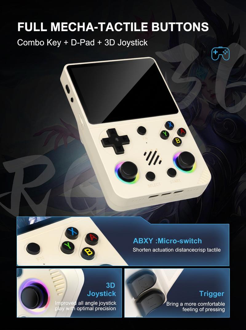 Avamoon RG36 PRO Handheld Game Console, 128G，RGB Lights, 20+ Emulators, Dual 3D Joysticks, 3.5 Inch IPS Screen, Video Gameing Console wavelength game